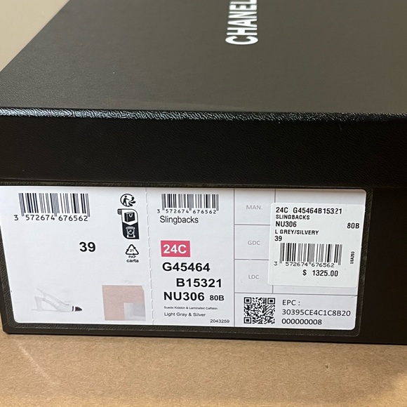 Authentic Chanel Suede Metallic Lambskin Cap Toe CC Slingback Pump size 39 - Picture 13 of 15